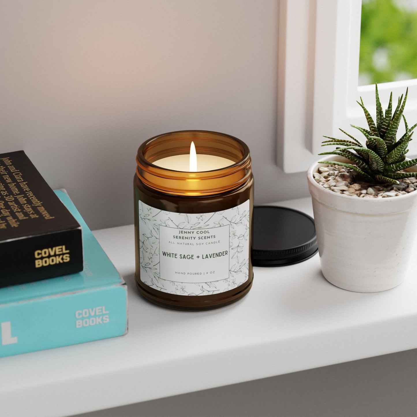 Scented Soy Candle, White Sage+Lavender (Multi-Size, Amber Jar)