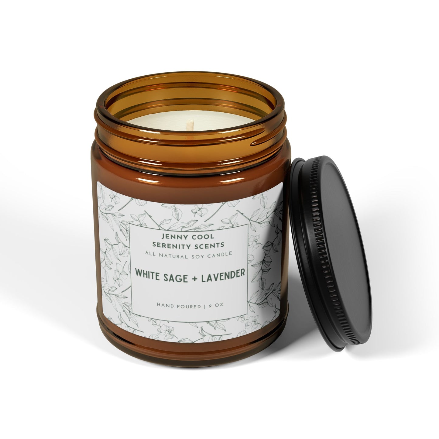 Scented Soy Candle, White Sage+Lavender (Multi-Size, Amber Jar)