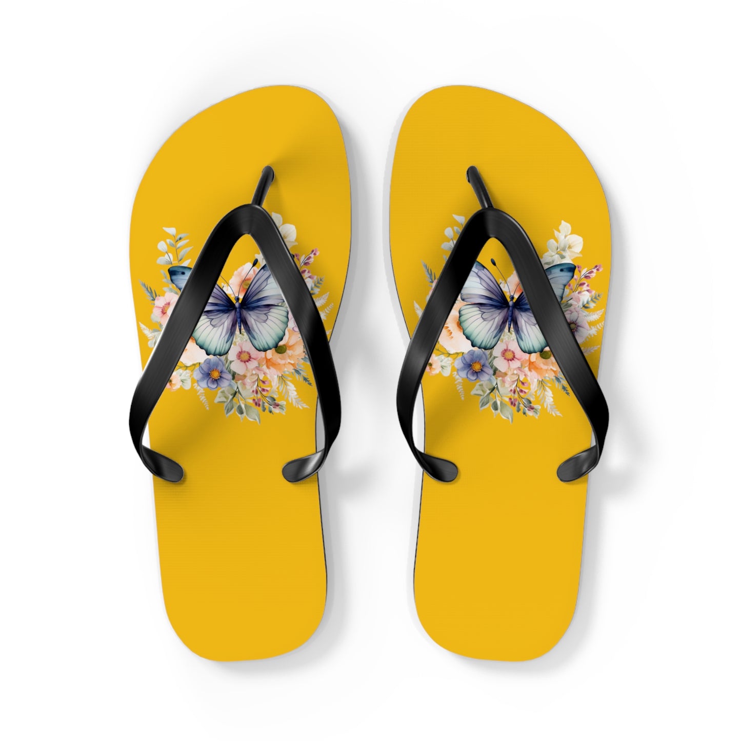 Yellow Flip Flops with Butterfly Design