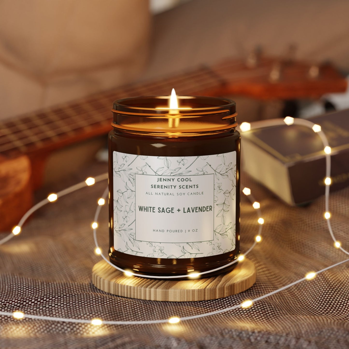 Scented Soy Candle, White Sage+Lavender (Multi-Size, Amber Jar)