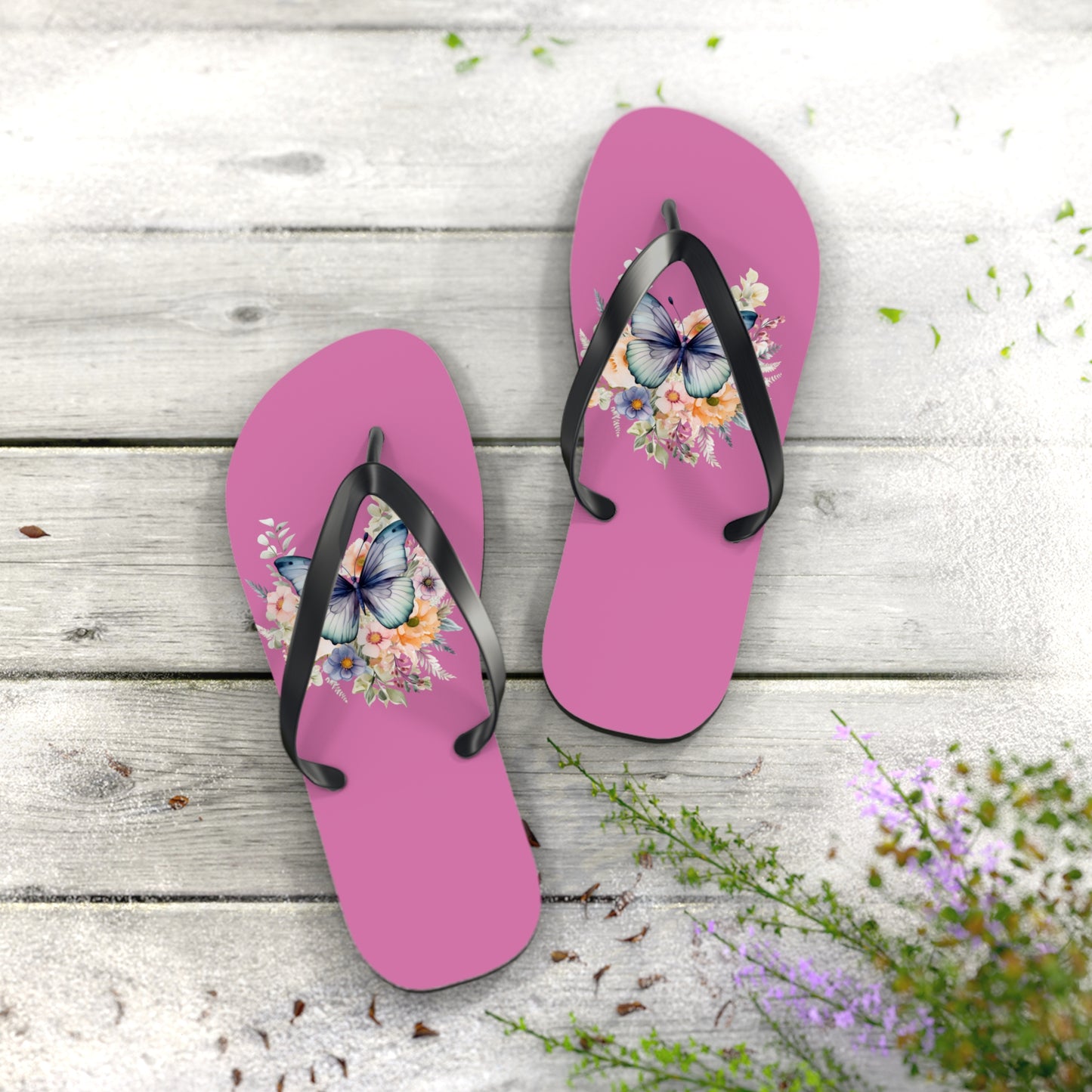 Light Pink Flip Flops with Butterfly Design