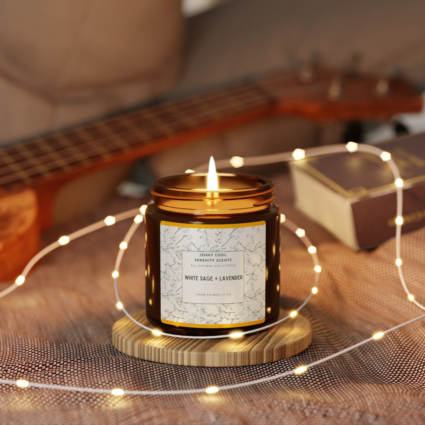 Scented Soy Candle, White Sage+Lavender (Multi-Size, Amber Jar)