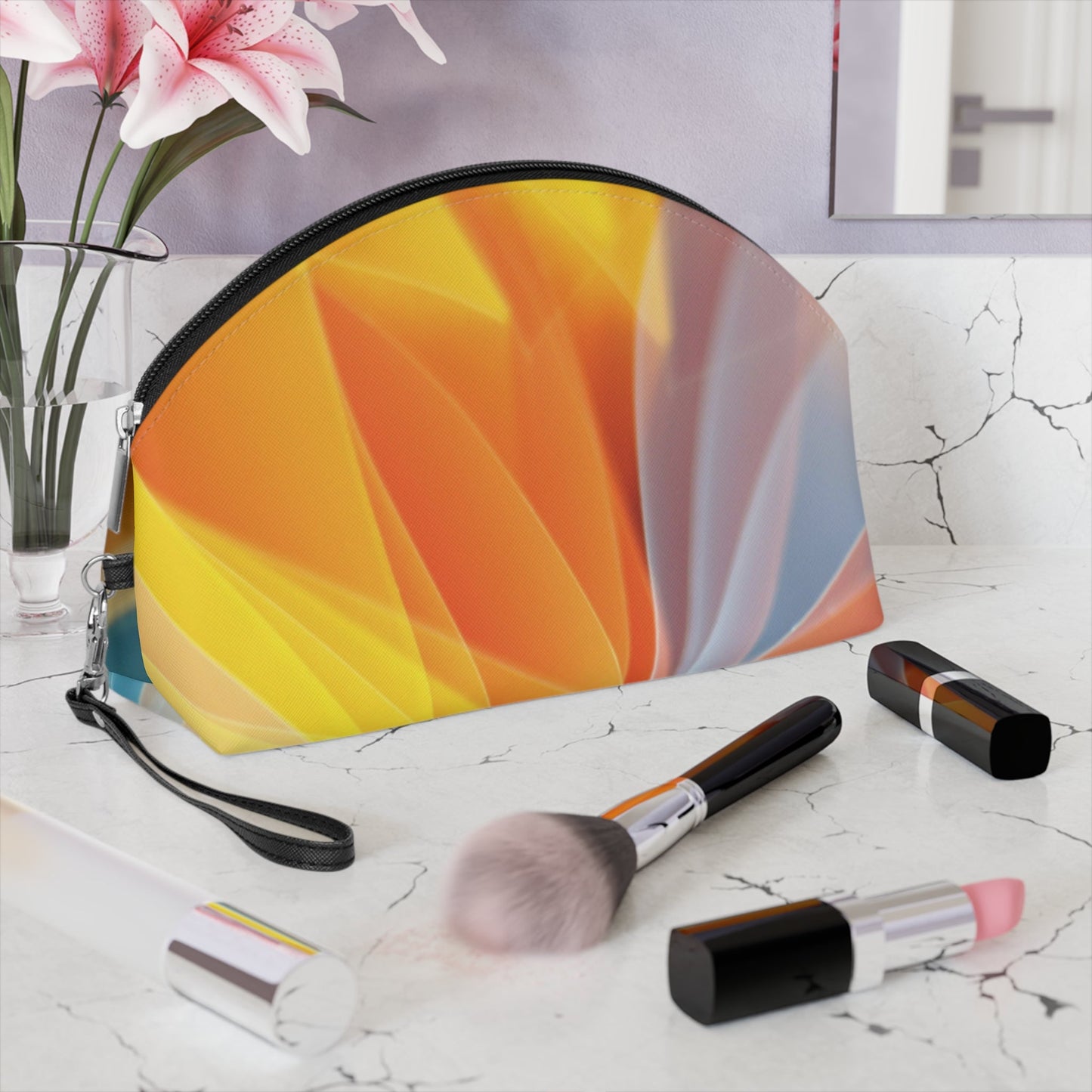 Abstract Light Burst Makeup Bag – Colorful Geometric Cosmetic Pouch with Wrist Strap | Travel Beauty Organizer | Mother’s Day Gift for Mom - JennyCool