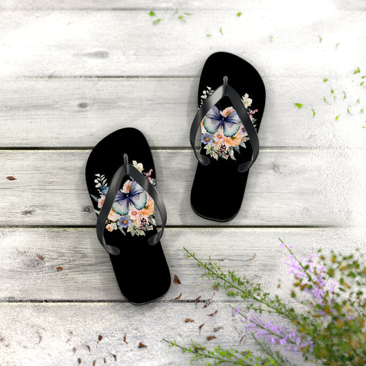 Black Flip Flops with Butterfly Design - JennyCool