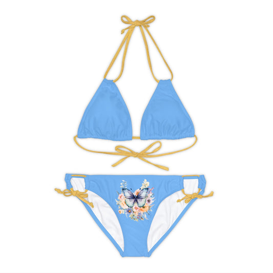 Blue Strappy Bikini Set (AOP) with Butterfly design - JennyCool