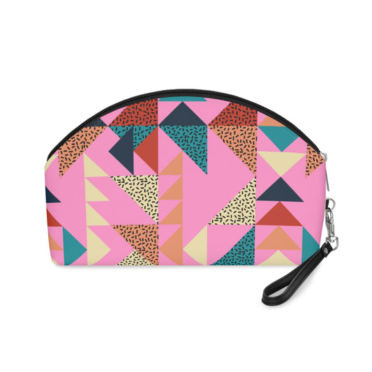 Colorful Geometric Makeup Bag – Memphis Style Cosmetic Pouch with Wrist Strap | Retro Travel Beauty Organizer | Mother’s Day Gift - JennyCool