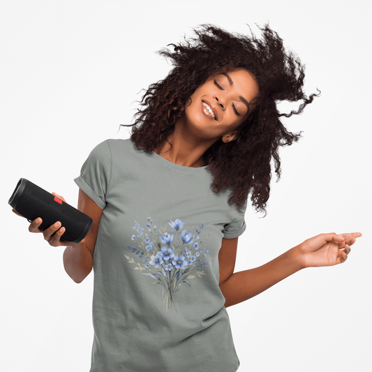 Comfort Colors® Blue Wildflower Garment - Dyed Heavyweight T-Shirt – Vintage Washed Relaxed Fit Cotton Tee - JennyCool