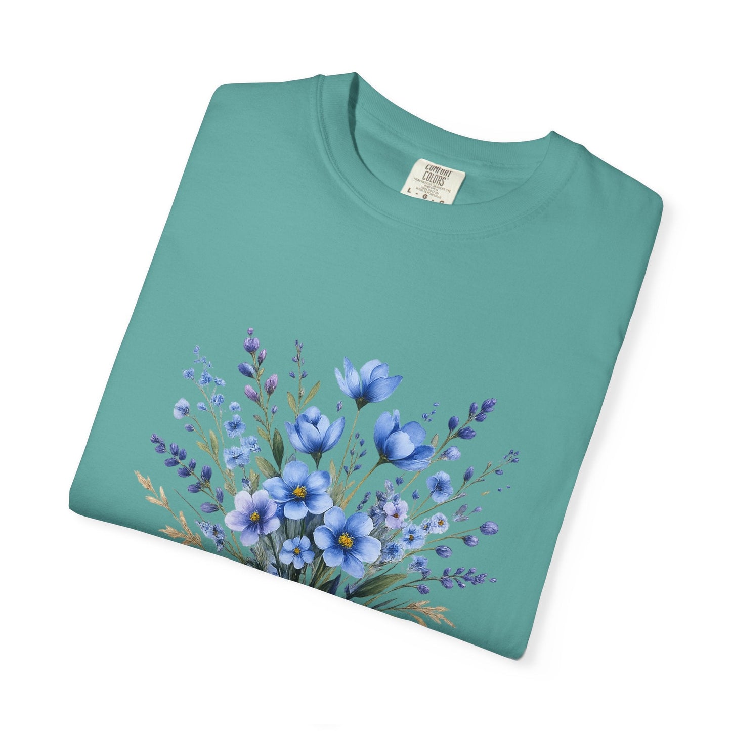 Comfort Colors® Blue Wildflower Garment - Dyed Heavyweight T-Shirt – Vintage Washed Relaxed Fit Cotton Tee - JennyCool