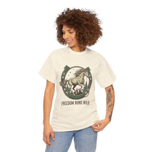 Freedom Runs Wild Horse Graphic T-Shirt – Vintage Western Women’s Tee - JennyCool