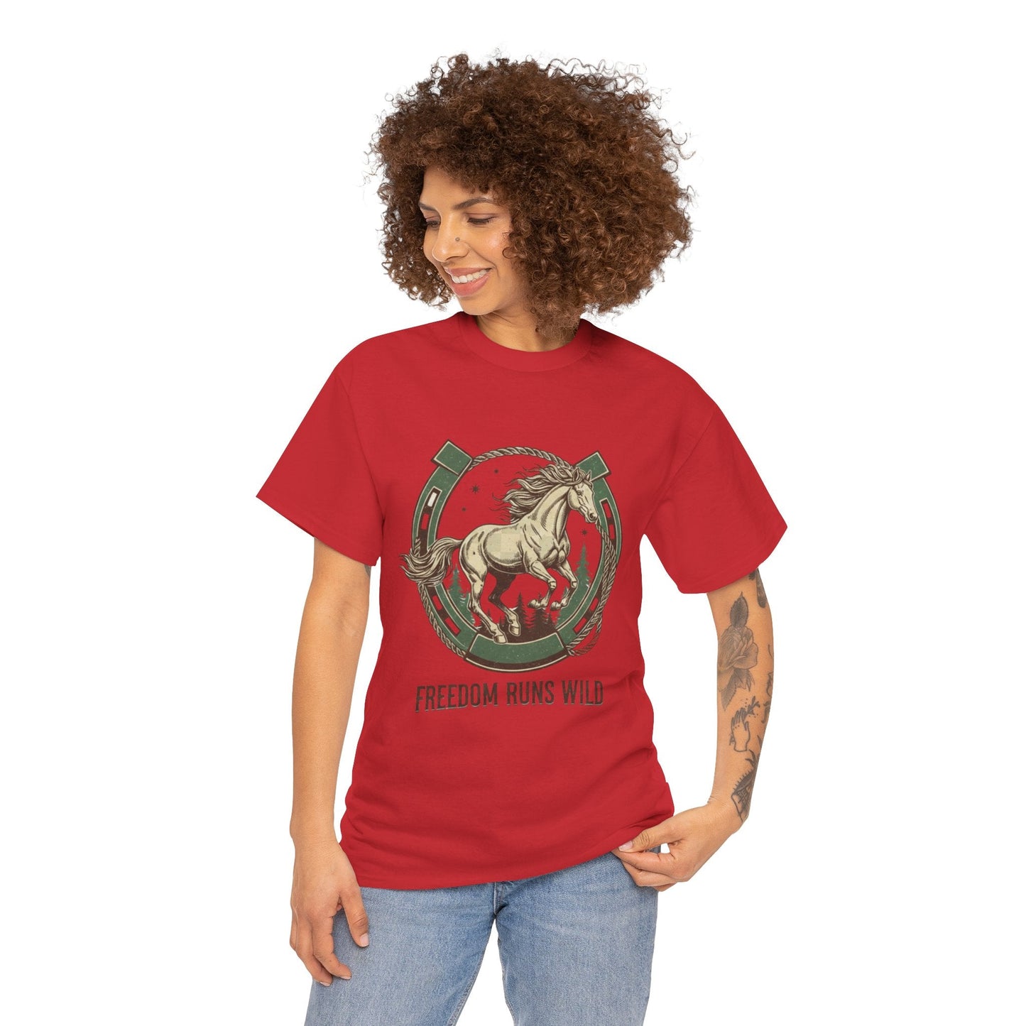 Freedom Runs Wild Horse Graphic T-Shirt – Vintage Western Women’s Tee - JennyCool