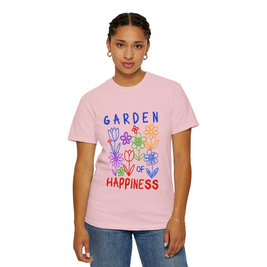 Garden of Happiness Floral Tee – Colorful Flower Graphic Shirt for Women, Cute Botanical Aesthetic T-Shirt - JennyCool