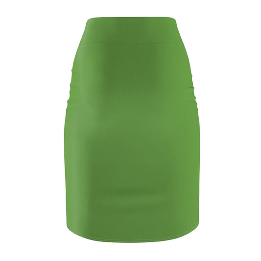 Green Women's Pencil Skirt (AOP) with Spring Flowers and Butterfly - JennyCool