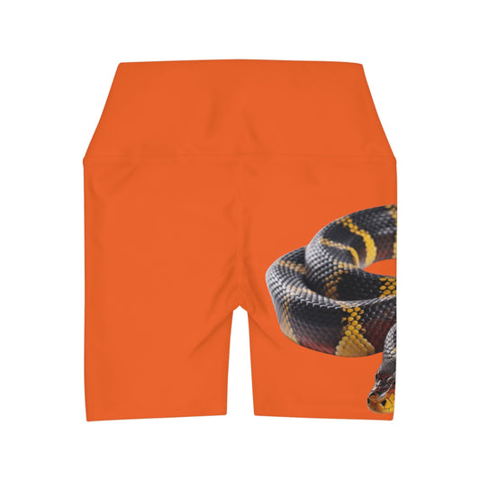 High Waisted Red Yoga Shorts (AOP) Orange Color with a Snake design - JennyCool