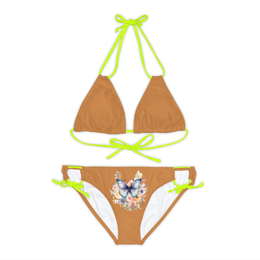 Light Brown Strappy Bikini Set (AOP) with Butterfly design - JennyCool