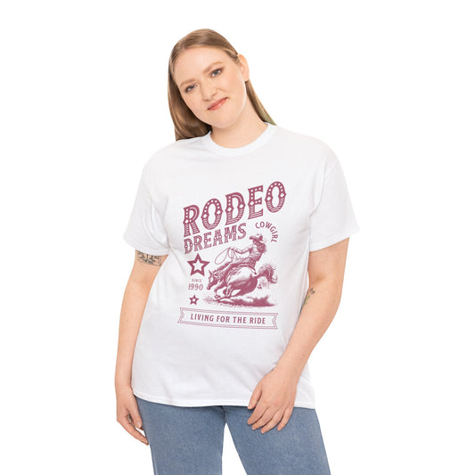 Rodeo Dreams Cowgirl Vintage Western Graphic T-Shirt – Living for the Ride Women's Rodeo Tee - JennyCool