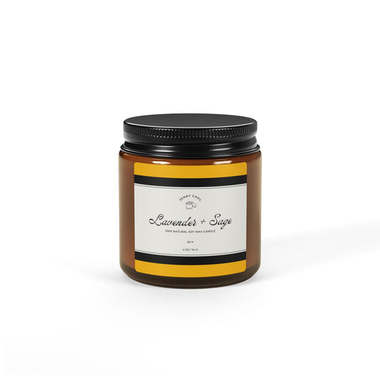 Scented Soy Candle, White Sage + Lavender (Multi - Size, Amber Jar) - JennyCool