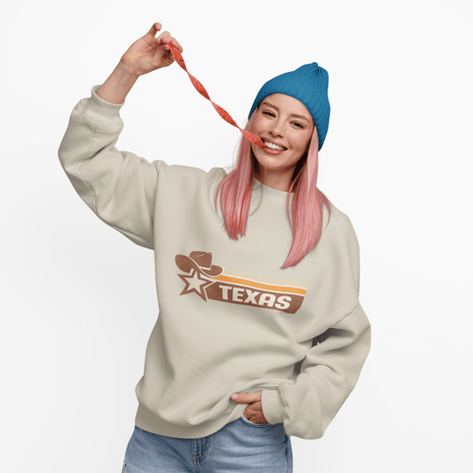 Texas Retro Sunset Crewneck Sweatshirt – Vintage Western Graphic Pullover - JennyCool