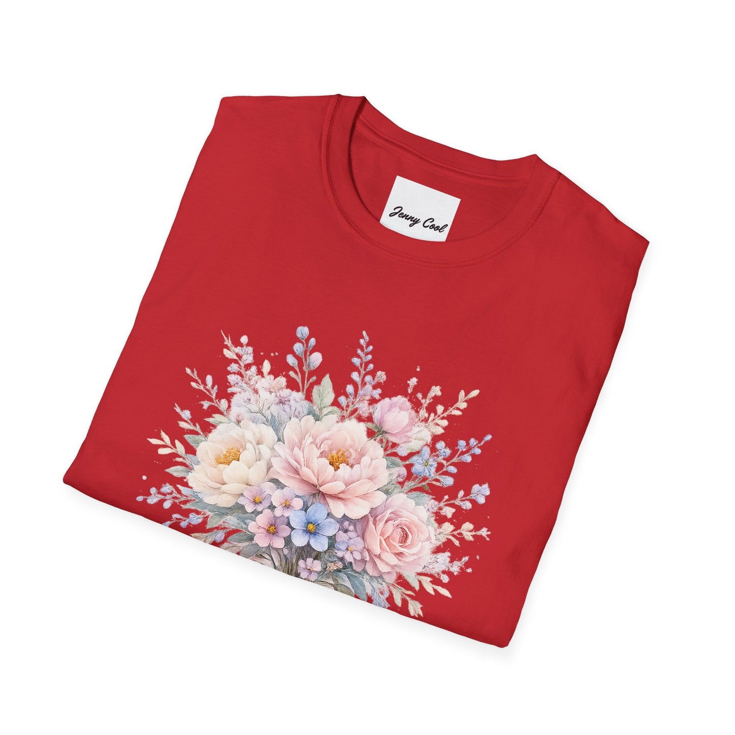 Watercolor Peony & Lavender Lightweight Cotton T-Shirt – Soft Breathable Crew Neck Tee - JennyCool