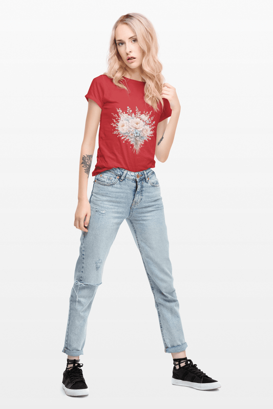 Watercolor Peony & Lavender Lightweight Cotton T-Shirt – Soft Breathable Crew Neck Tee - JennyCool