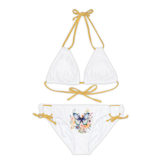 White Strappy Bikini Set (AOP) with Butterfly design - JennyCool