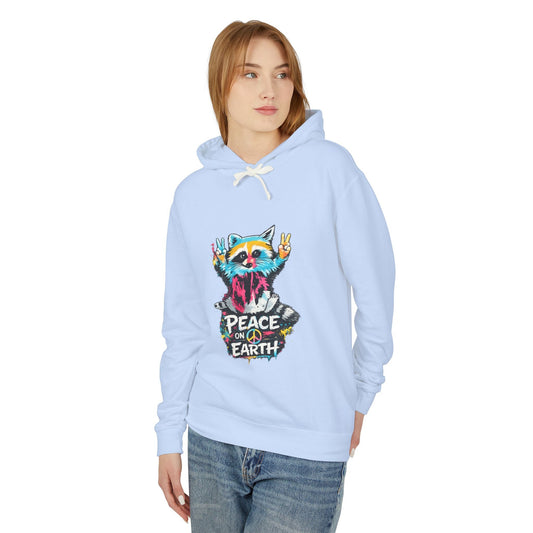 Women’s Peace on Earth Raccoon Hoodie – Colorful Graphic Lightweight Pullover - JennyCool