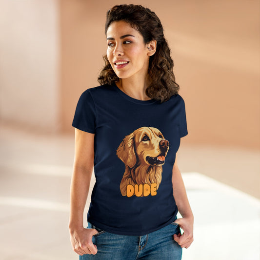 Women's Tee with Golden Dog Print - Valentine's Day Gift - JennyCool