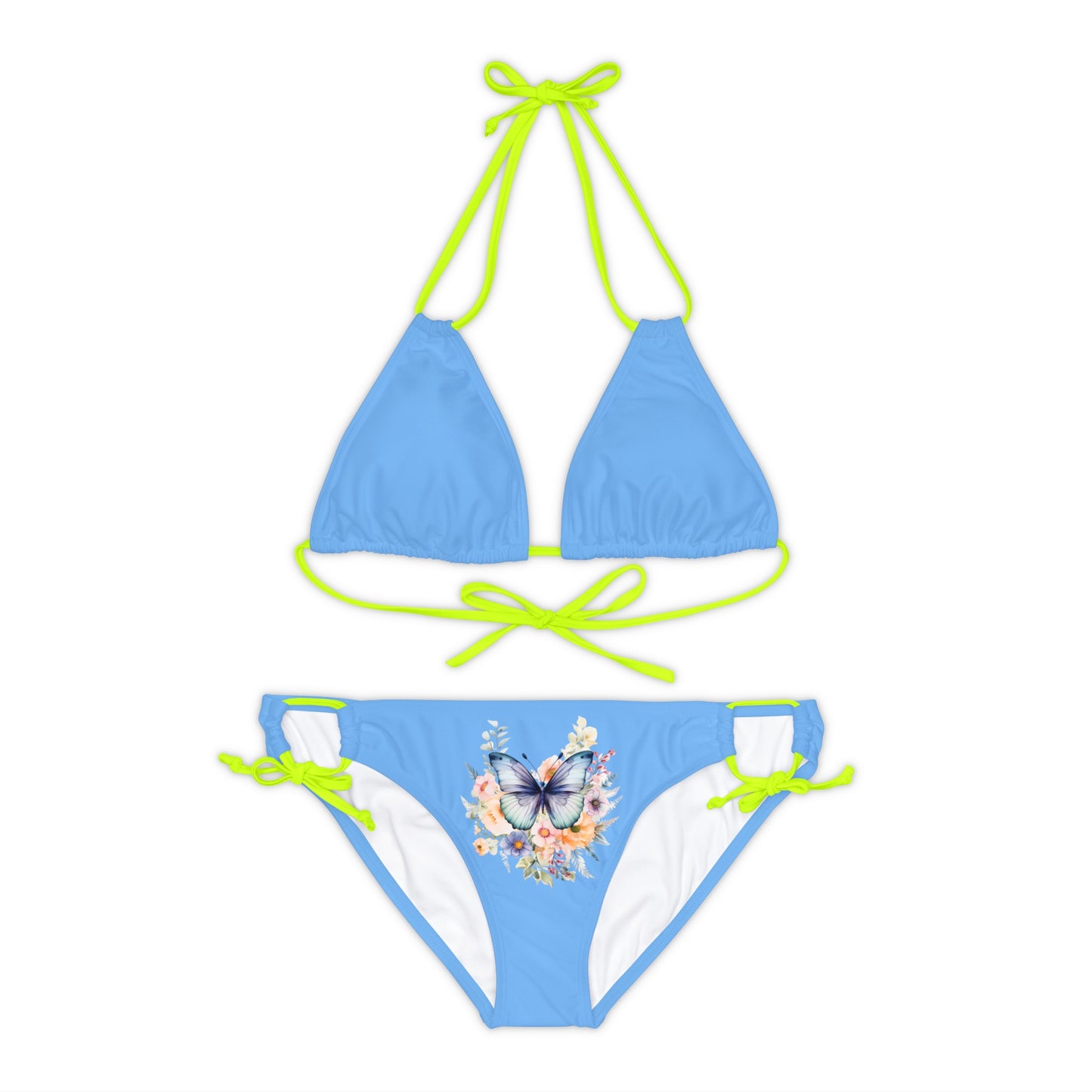 Blue Strappy Bikini Set (AOP) with Butterfly design