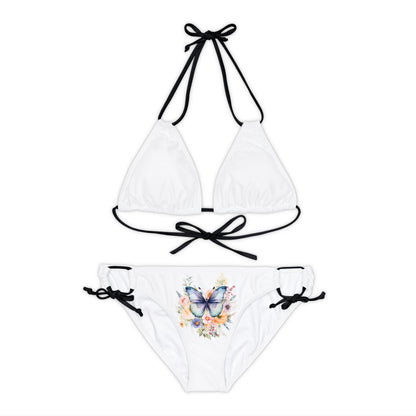 White Strappy Bikini Set (AOP) with Butterfly design