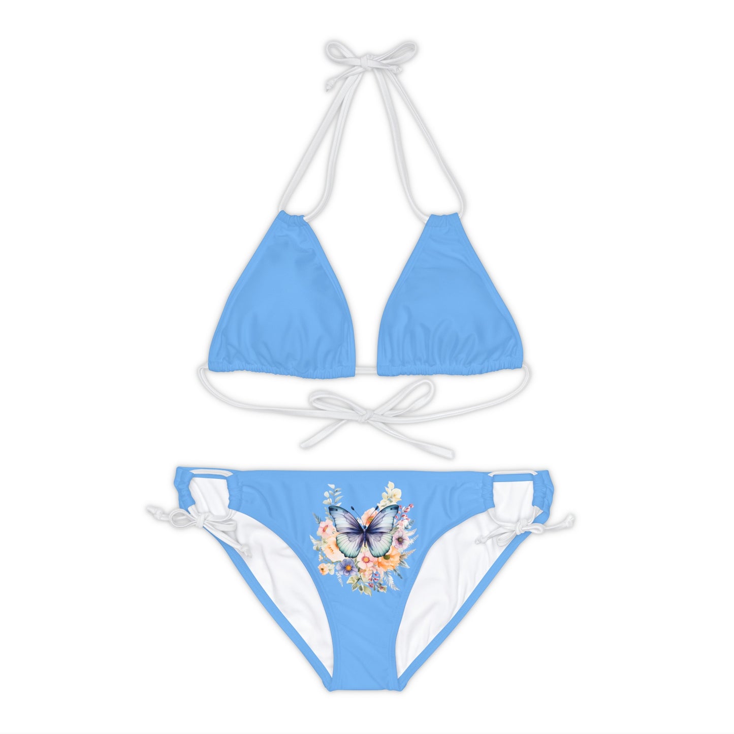 Blue Strappy Bikini Set (AOP) with Butterfly design