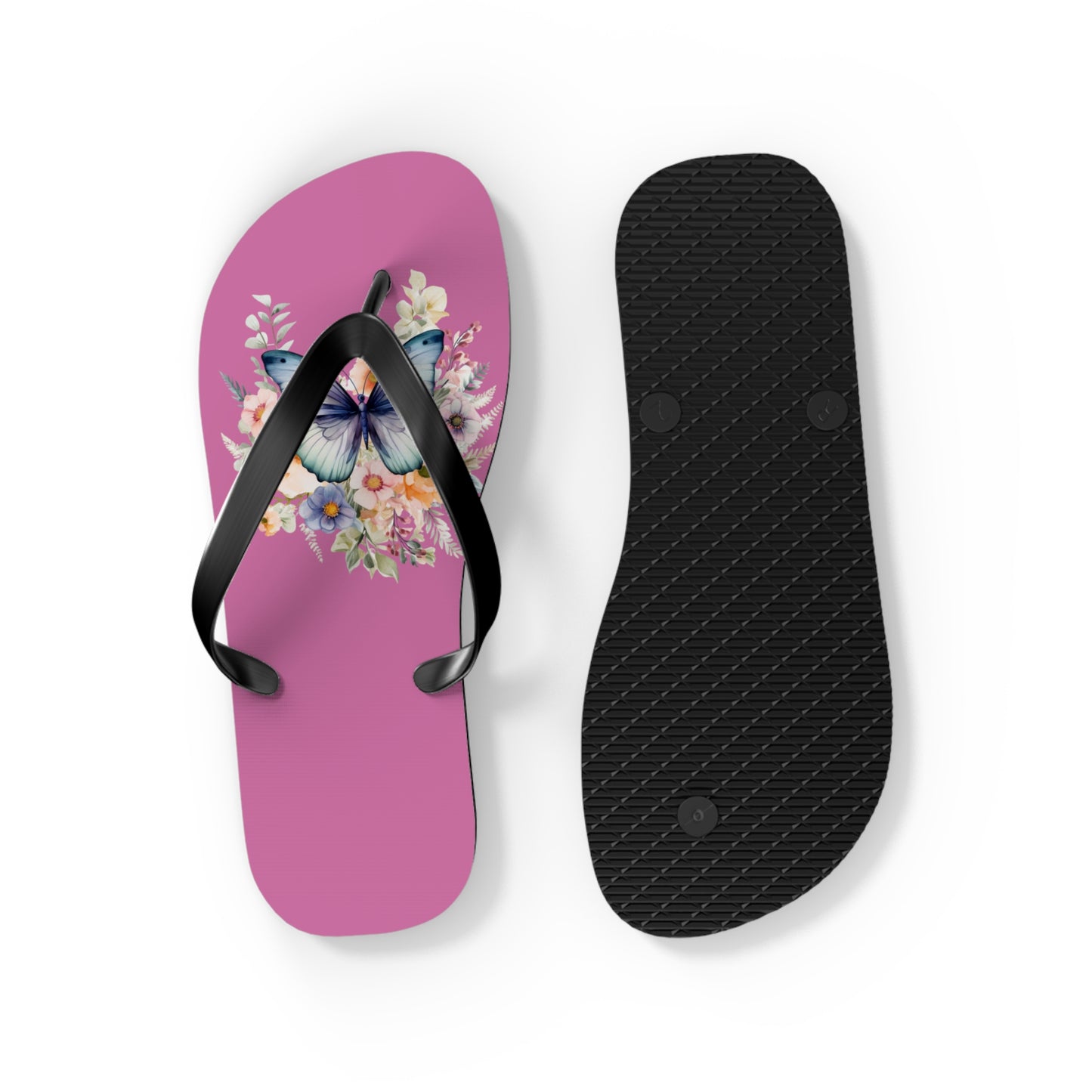 Light Pink Flip Flops with Butterfly Design