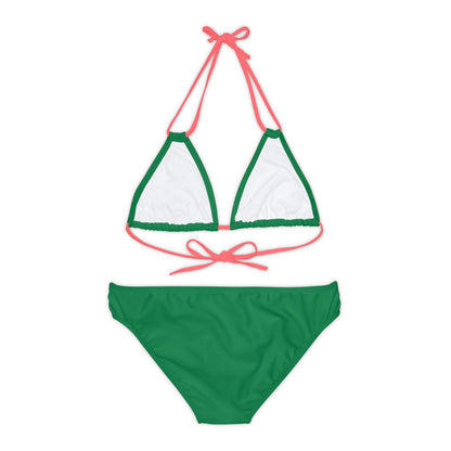 Dark Green Strappy Bikini Set (AOP) with Butterfly design