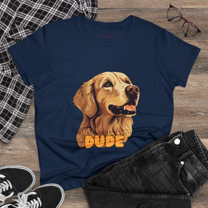 Women's Tee with Golden Dog Print - Valentine's Day Gift