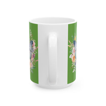 Green Ceramic Mug Butterfly, (11oz, 15oz)