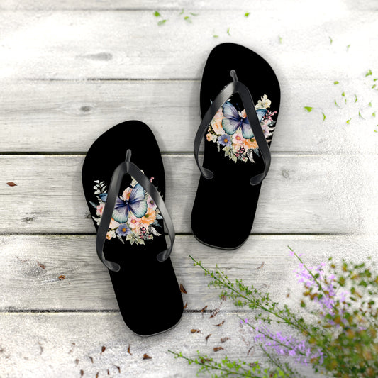 Black Flip Flops with Butterfly Design