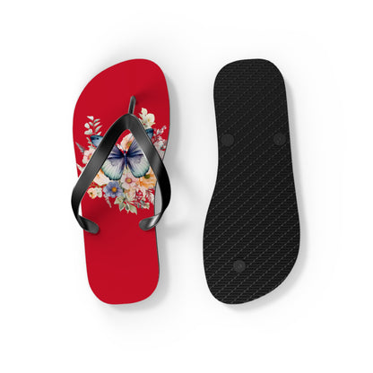 Dark Red Flip Flops with Butterfly Design