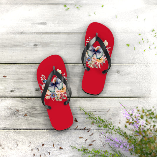 Dark Red Flip Flops with Butterfly Design