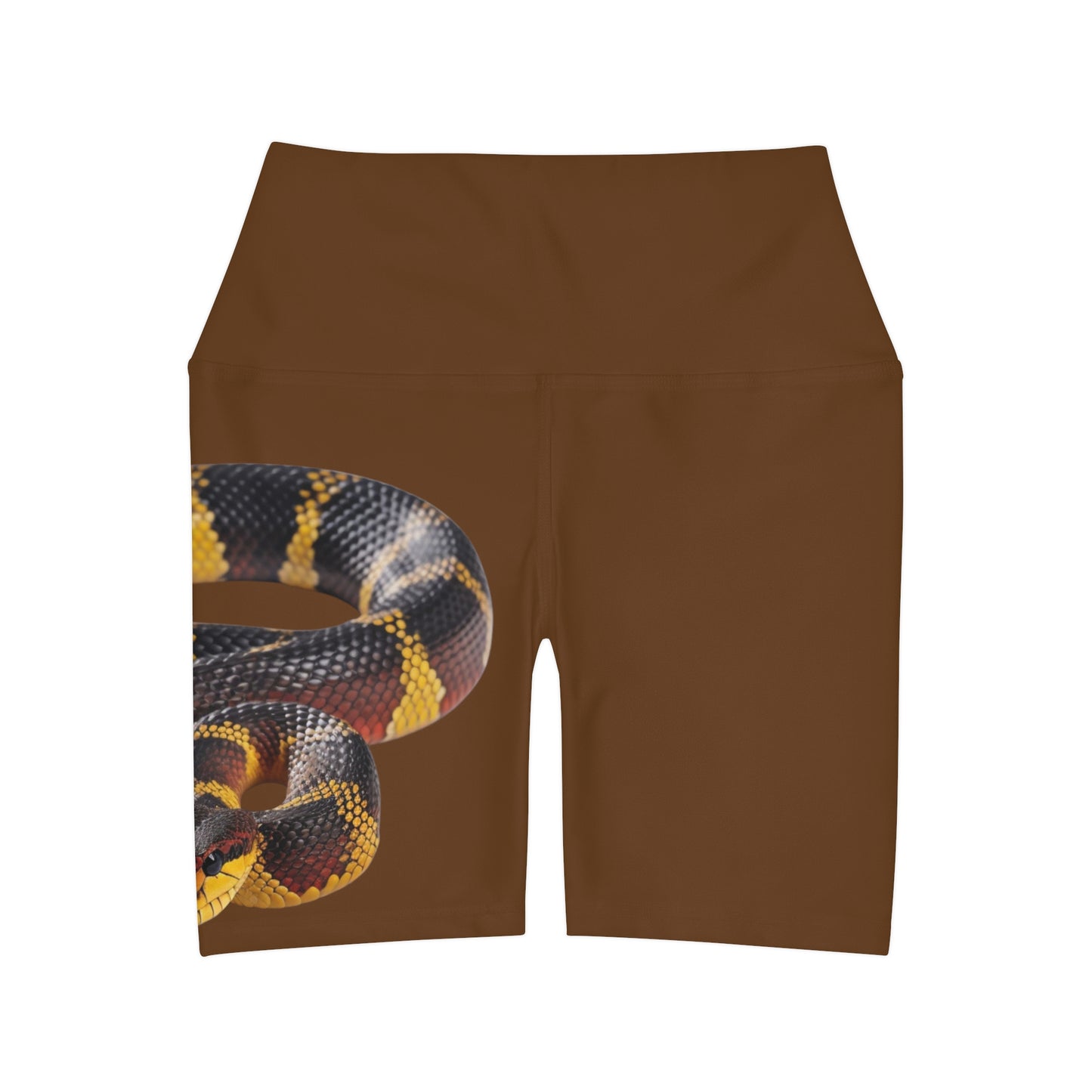 High Waisted Red Yoga Shorts (AOP) Brown Color with a Snake design