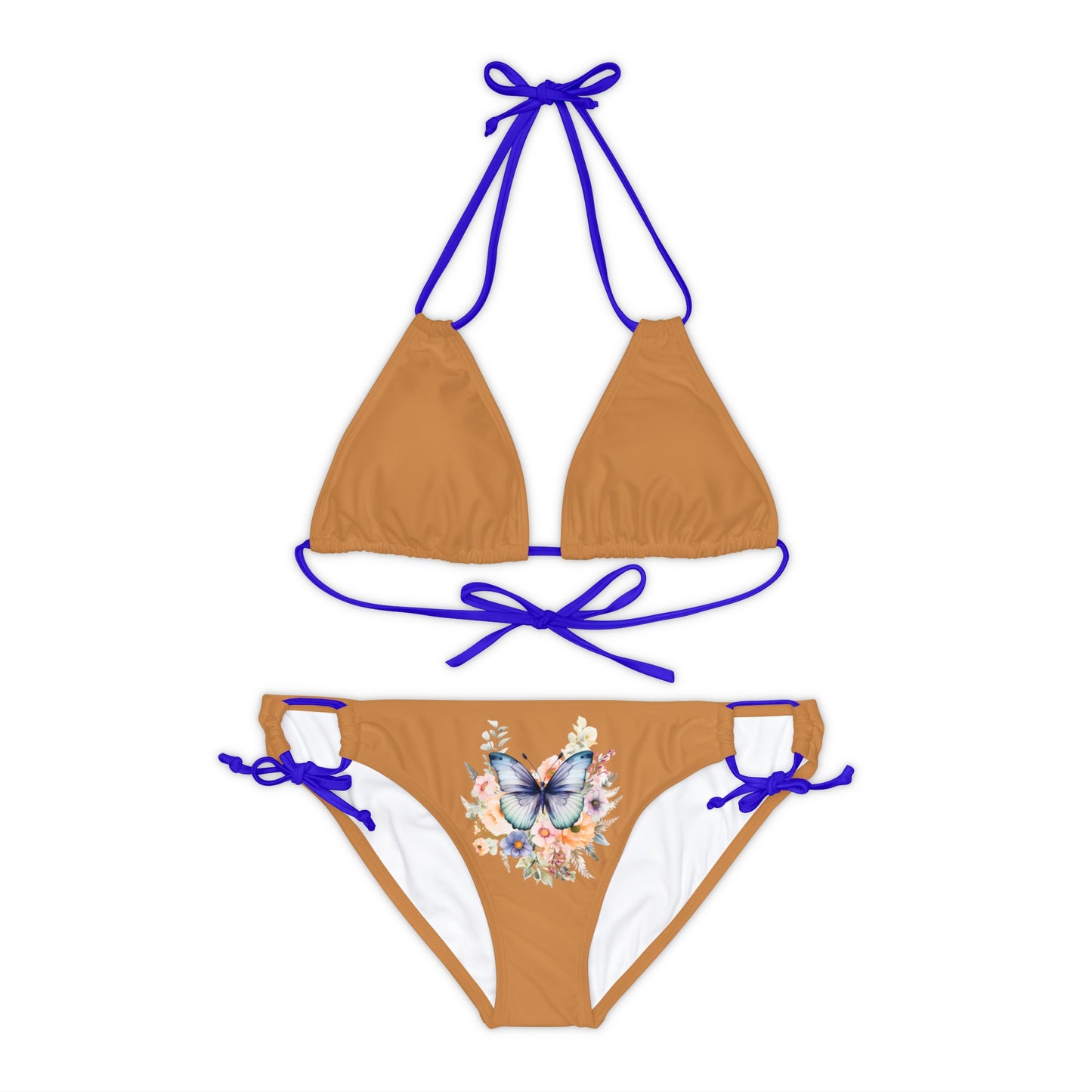 Light Brown Strappy Bikini Set (AOP) with Butterfly design