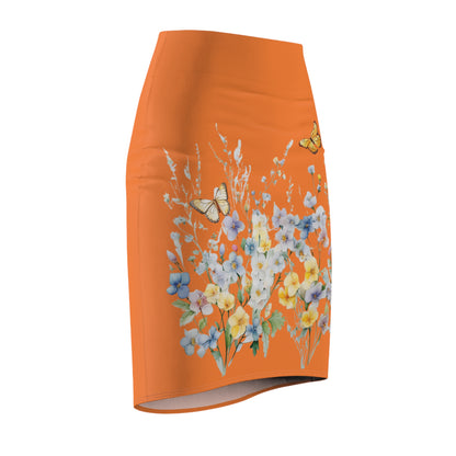 Crusta Women's Pencil Skirt (AOP) with Spring Flowers and Butterfly