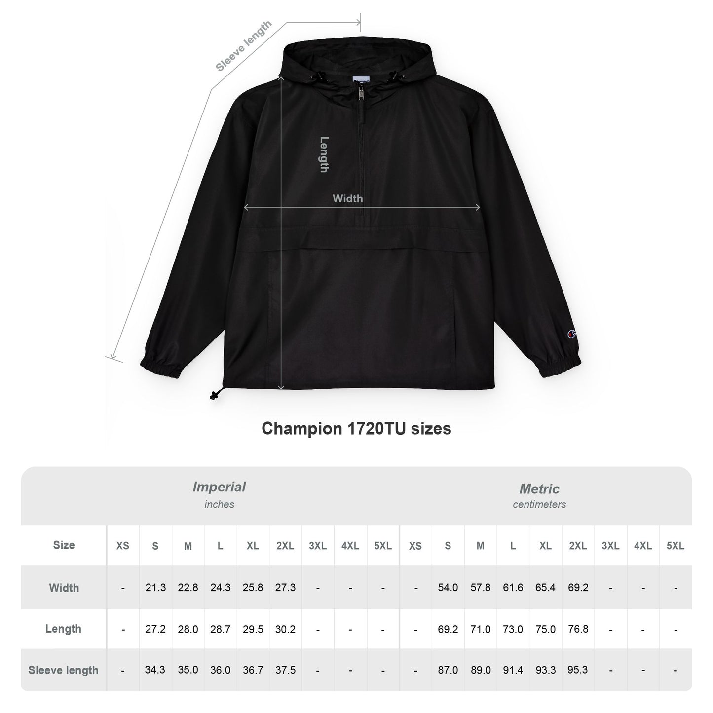 Champion Packable Anorak Jacket – Water-Resistant Lightweight Windbreaker with JC Digital Print (Unisex)