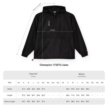 Champion Packable Anorak Jacket – Water-Resistant Lightweight Windbreaker with JC Digital Print (Unisex)