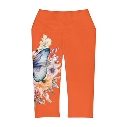 Yoga Capri Leggings (AOP) Orange Color with Butterfly Design