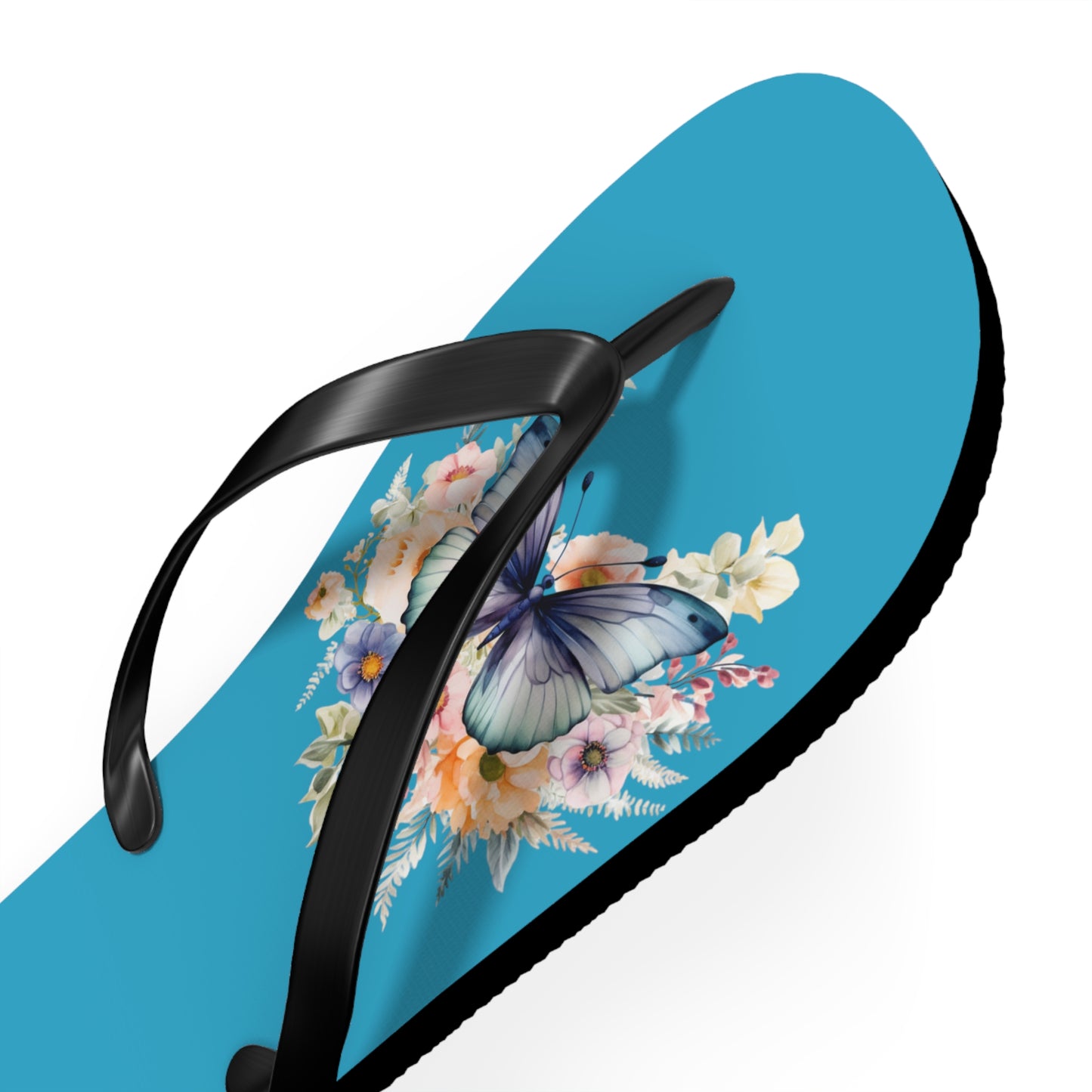 Turquoise Flip Flops with Butterfly Design