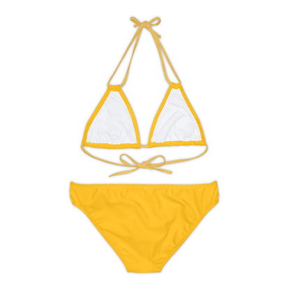 Yellow Strappy Bikini Set (AOP) with Butterfly design