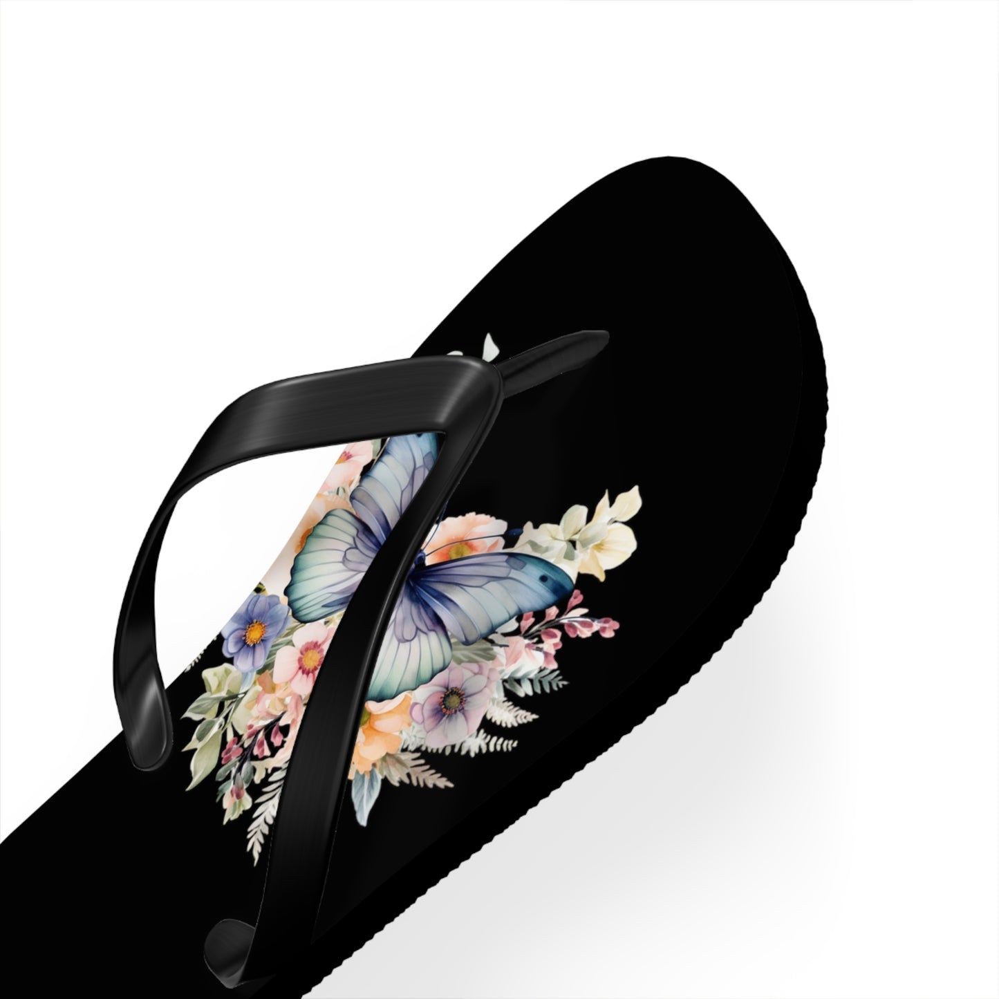 Black Flip Flops with Butterfly Design