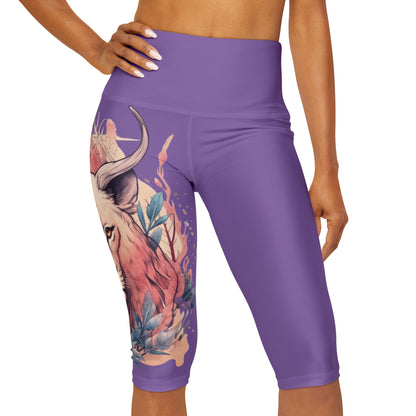 Yoga Capri White Leggings (AOP) Lion Design