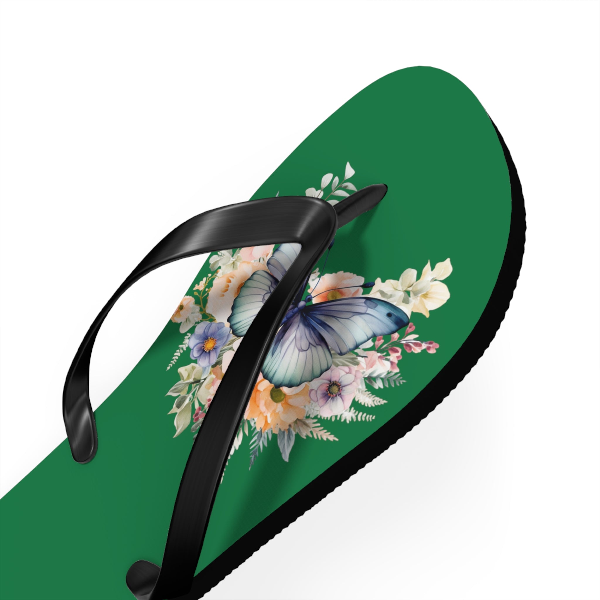 Dark Green Flip Flops with Butterfly Design