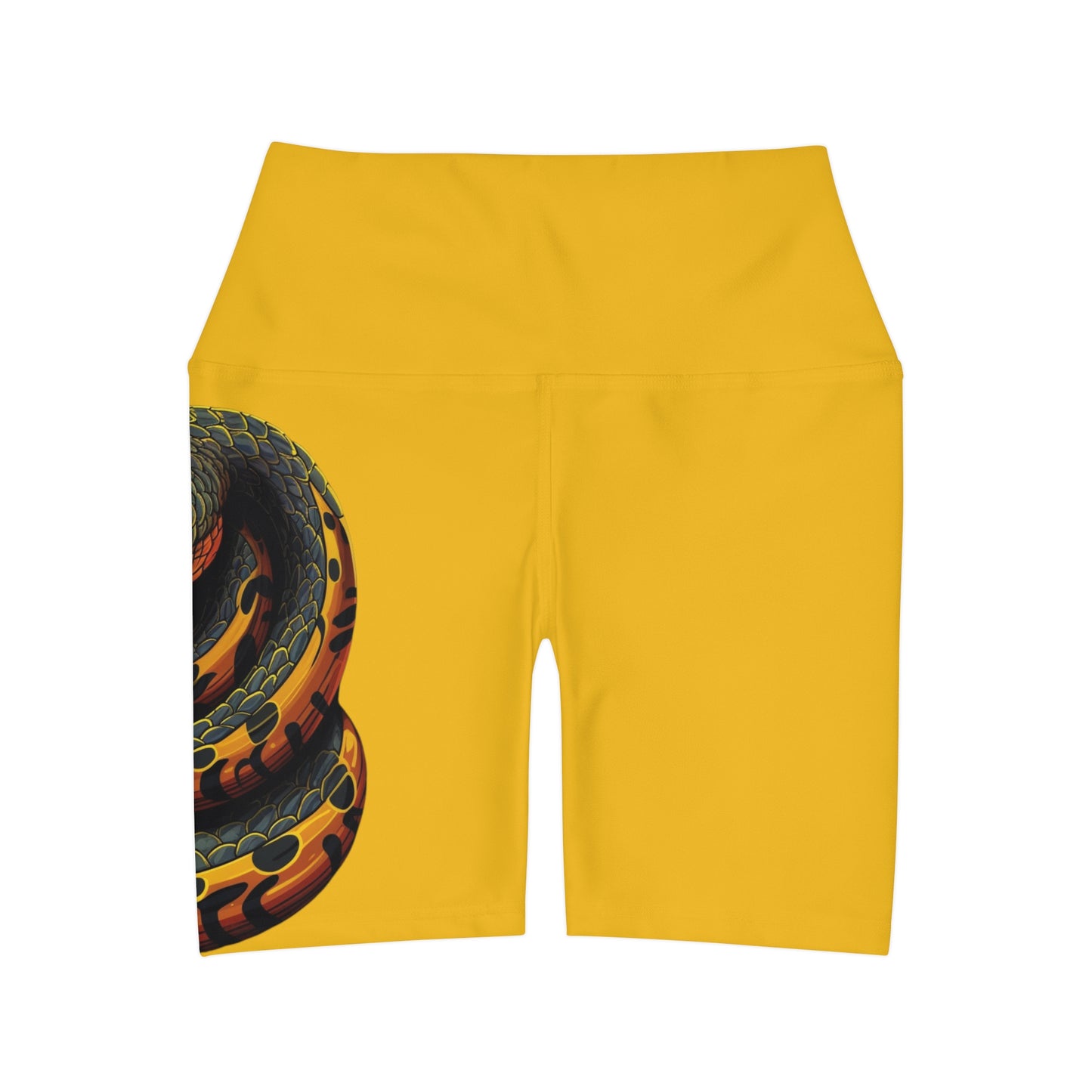 High Waisted Yellow Yoga Shorts (AOP) with a Snake design