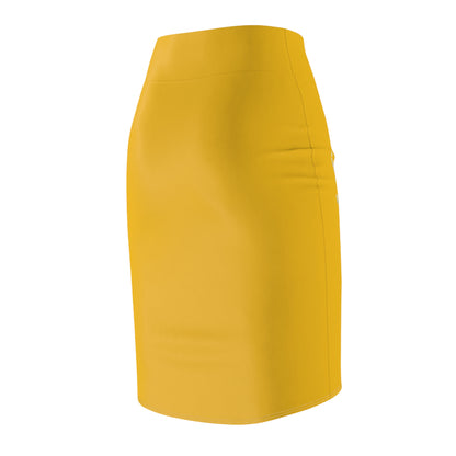 Yellow Women's Pencil Skirt (AOP) with Spring Flowers and Butterfly