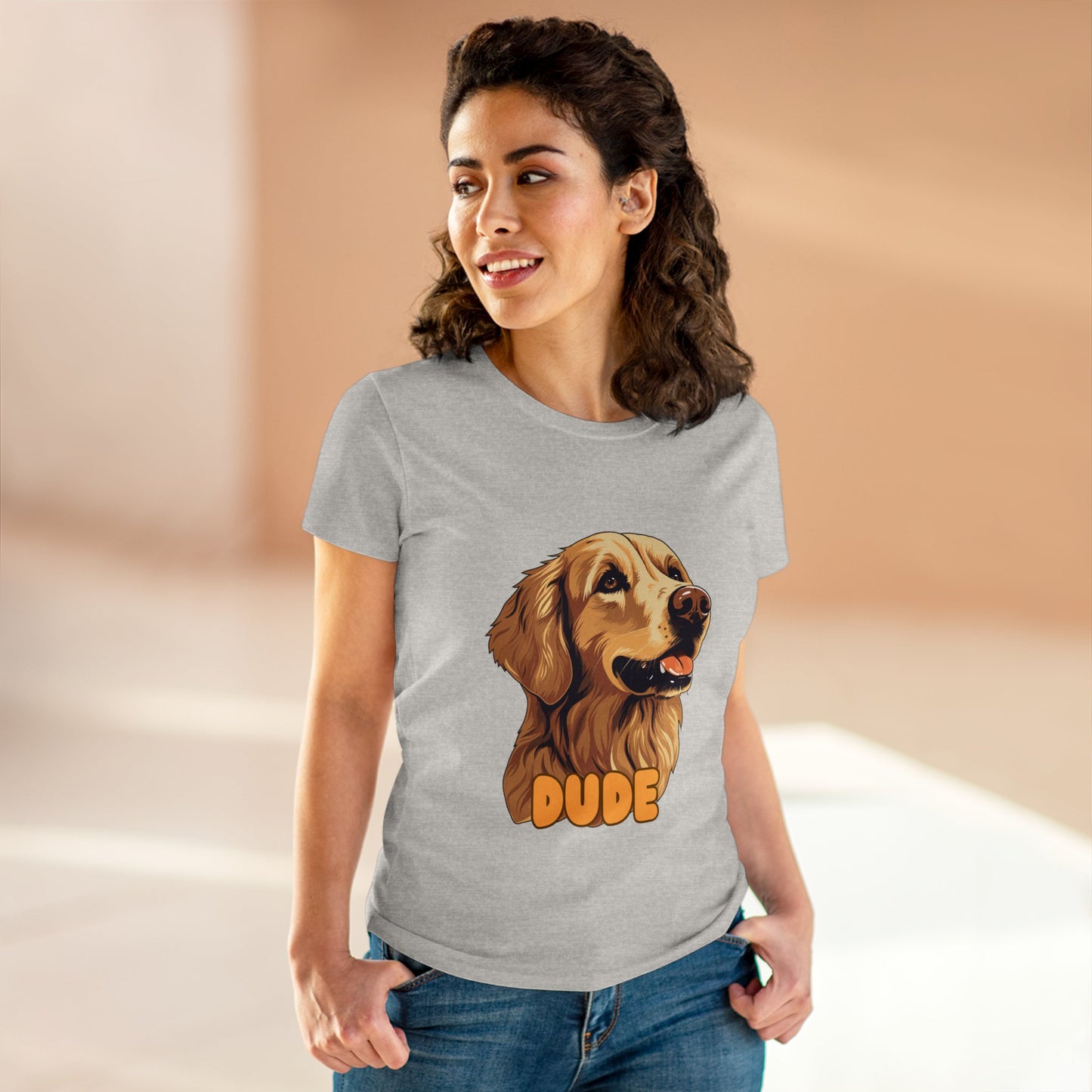 Women's Tee with Golden Dog Print - Valentine's Day Gift